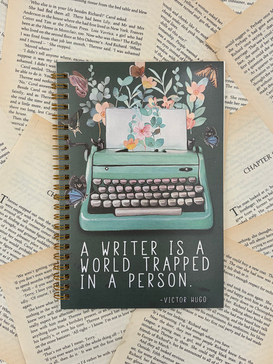 A WRITER IS A WORLD TRAPPED IN A PERSON - NOTEPAD